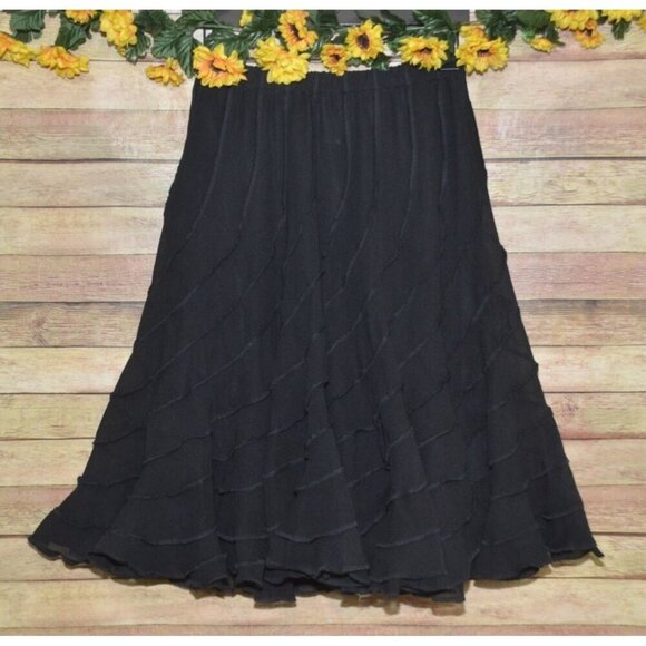 Back In The Saddle Ladies S Black A-Line Flared Midi Lined Sheer Trumpet Skirt - Picture 1 of 8